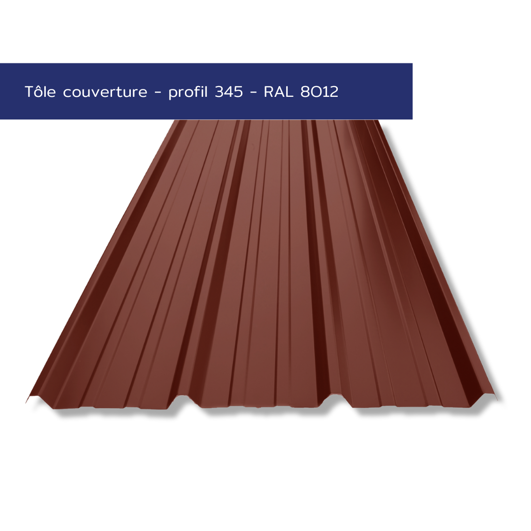 Tôle de couverture nervurée – Profil 345 – Acier prélaqué couleur brun rouge – Prix direct fabricant