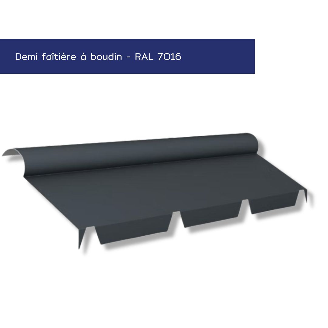 Demi faîtière à boudin – Faîtage toiture – Acier prélaqué 75/100