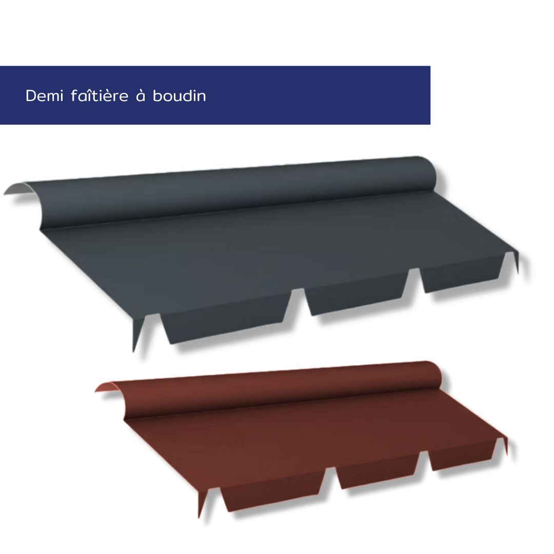 Demi faîtière à boudin – Faîtage toiture – Acier prélaqué 75/100