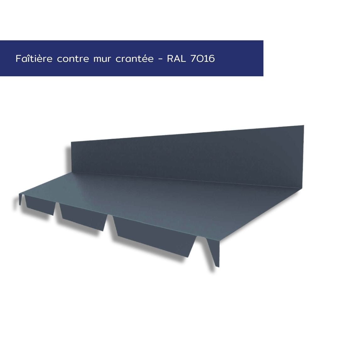 Faîtière contre-mur crantée – Étanchéité toiture / mur – Acier prélaqué 75/100