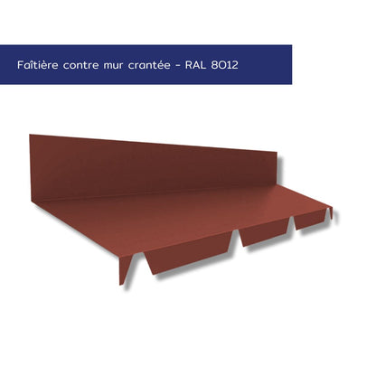 Faîtière contre-mur crantée – Étanchéité toiture / mur – Acier prélaqué 75/100