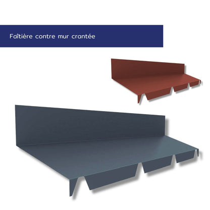 Faîtière contre-mur crantée – Étanchéité toiture / mur – Acier prélaqué 75/100