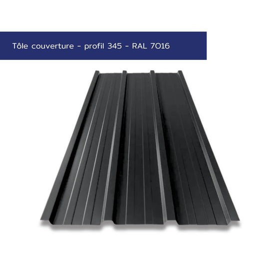 Tôle de bardage nervurée – Profil 345 – Acier prélaqué couleur gris anthracite – Prix direct fabricant