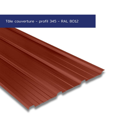 Tôle de couverture nervurée – Profil 345 – Acier prélaqué couleur brun rouge – Prix direct fabricant