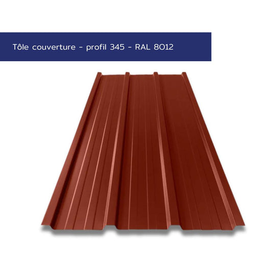 Tôle de bardage nervurée – Profil 345 – Acier prélaqué couleur brun rouge – Prix direct fabricant