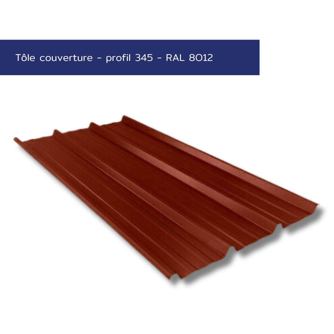 Tôle de couverture nervurée – Profil 345 – Acier prélaqué couleur brun rouge – Prix direct fabricant