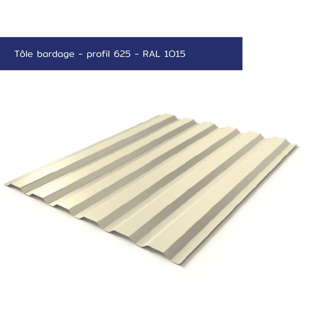 Tôle de bardage nervurée – Profil 625 – Acier prélaqué couleur ivoire clair – Prix direct fabricant