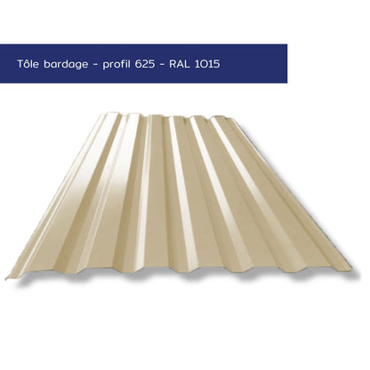 Tôle de bardage nervurée – Profil 625 – Acier prélaqué couleur ivoire clair – Prix direct fabricant